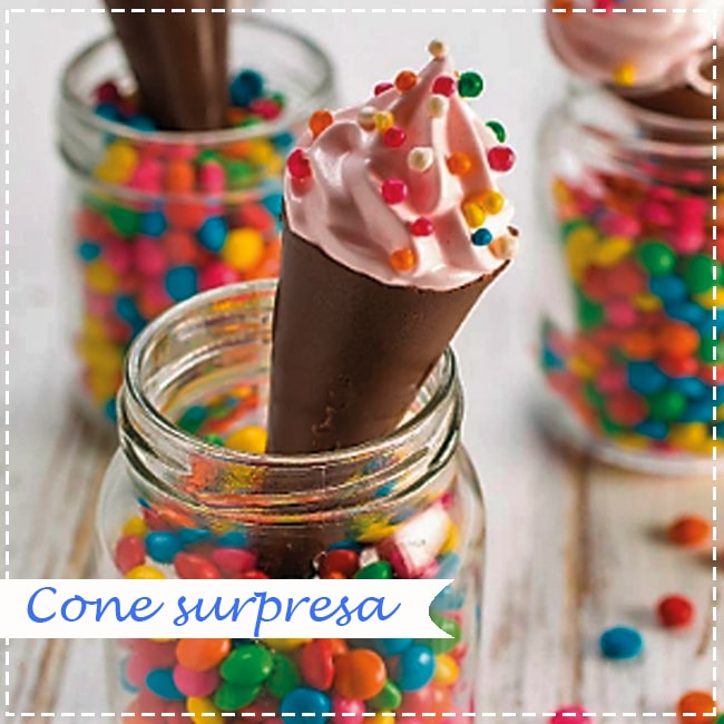 Cones recheados com maria mole e marshmallow